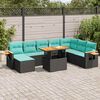 vidaXL 10 Piece Garden Sofa Set with Cushions Black Poly Rattan Acacia