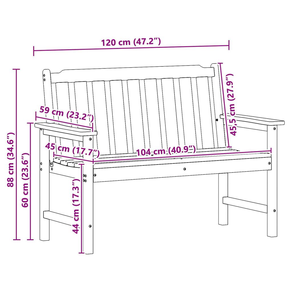 vidaXL Garden Bench Black 120 cm HDPE