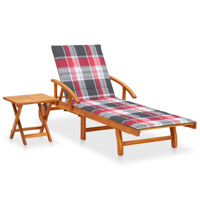 vidaXL Garden Sun Lounger with Table and Cushion Solid Acacia Wood