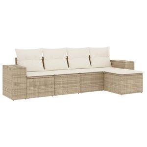 vidaXL 5 Piece Garden Sofa Set with Cushions Beige Poly Rattan