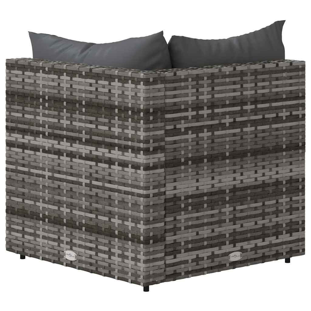 vidaXL Garden Corner Sofas with Cushions 2 pcs Grey Poly Rattan
