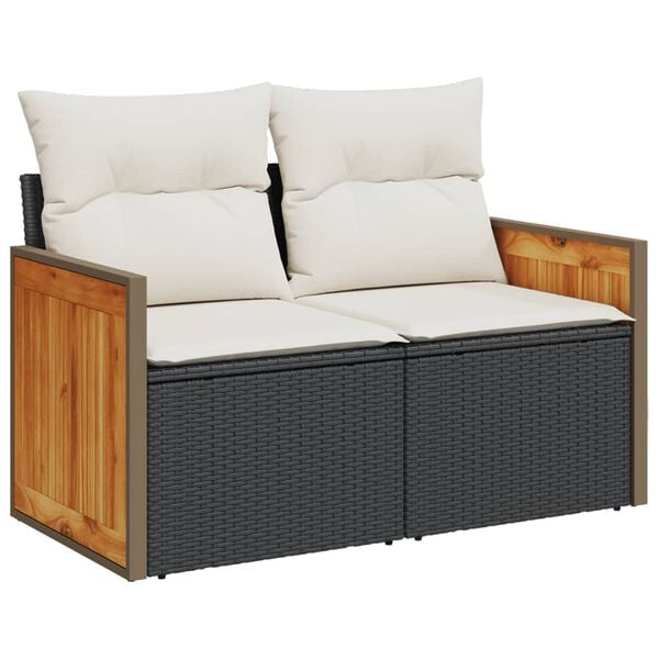 vidaXL 10 Piece Garden Sofa Set with Cushions Black Poly Rattan