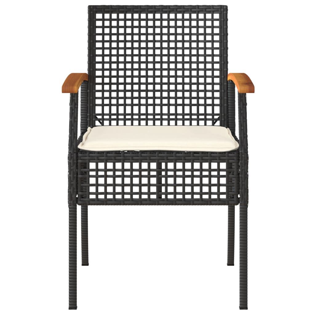 vidaXL 3 Piece Bistro Set with Cushions Black Poly Rattan Acacia Wood