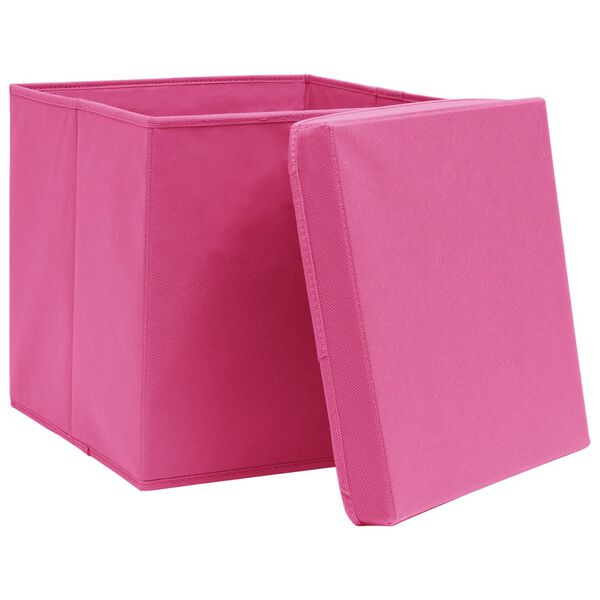 vidaXL Storage Boxes with Lids 4 pcs Pink 32x32x32 cm Fabric