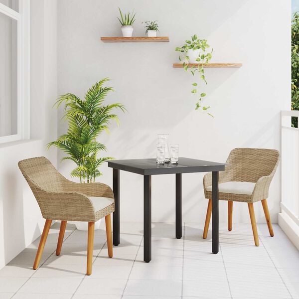 vidaXL Garden Dining Set with Cushion 3 pcs Beige Poly Rattan