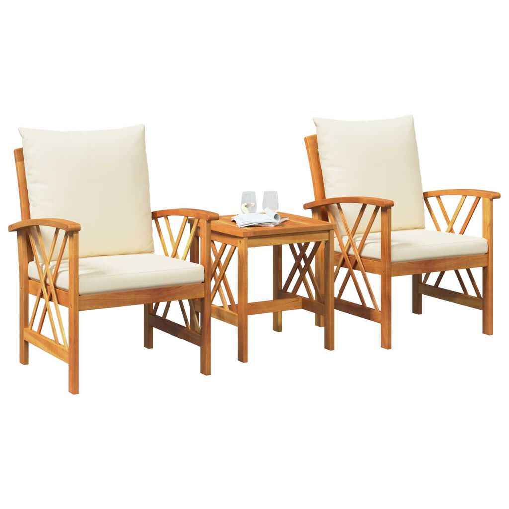 vidaXL 3 Piece Garden Lounge Set with Cushions Solid Acacia Wood