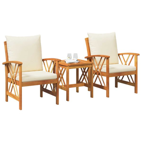 vidaXL 3 Piece Garden Lounge Set with Cushions Solid Acacia Wood