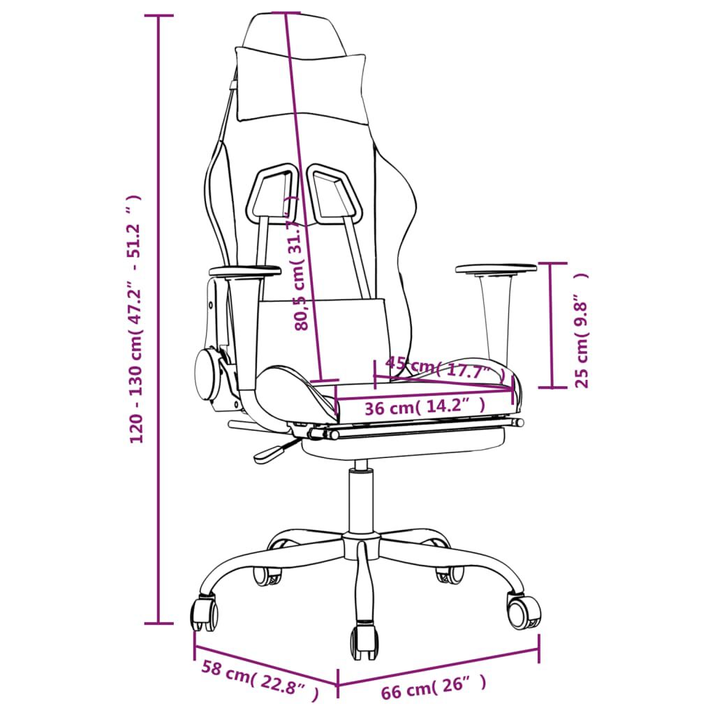 vidaXL Gaming Chair with Footrest Black and Cream Fabric