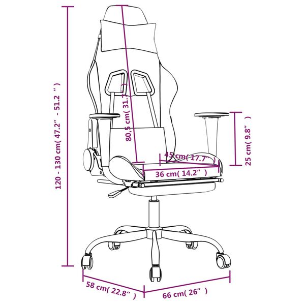 vidaXL Gaming Chair with Footrest Black and Cream Fabric