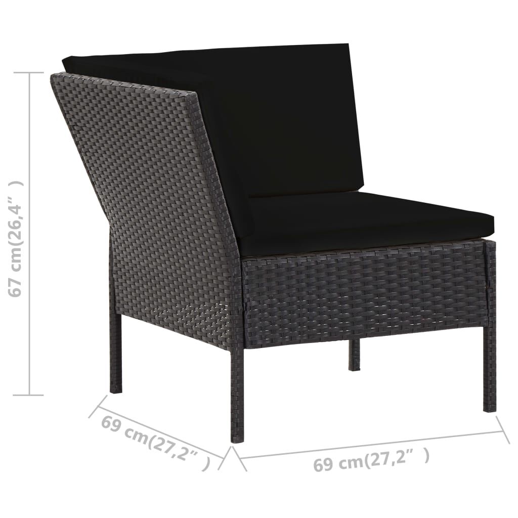vidaXL 6 Piece Garden Lounge Set with Cushions Poly Rattan Black