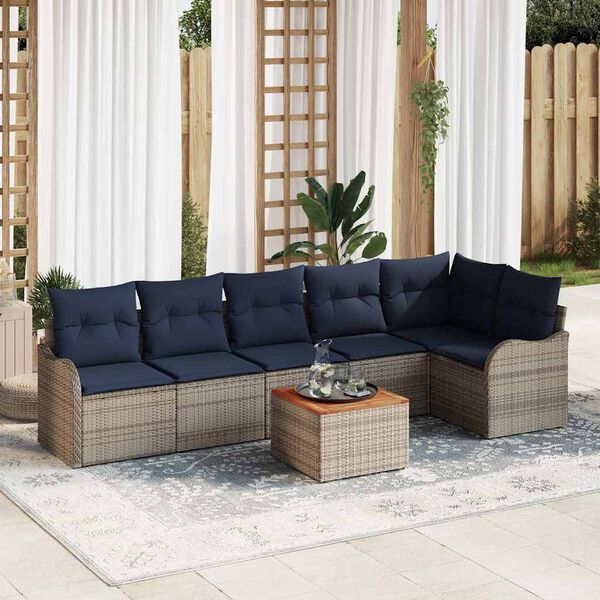 vidaXL Garden Sofa Set with Cushion 7 pcs Grey Poly Rattan