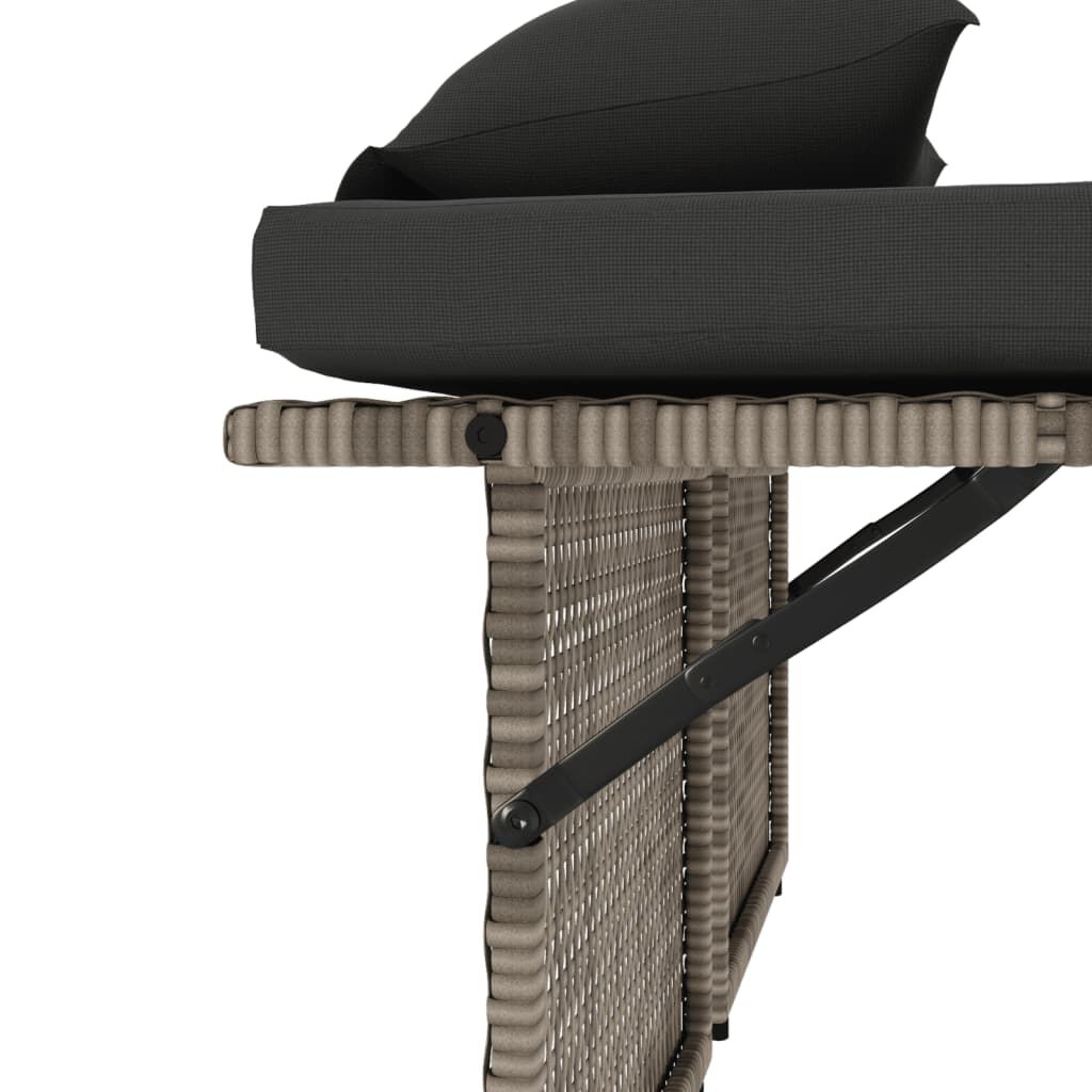 vidaXL Reclining Garden Bench with Cushions Grey Poly Rattan