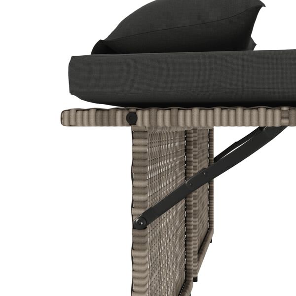 vidaXL Reclining Garden Bench with Cushions Grey Poly Rattan