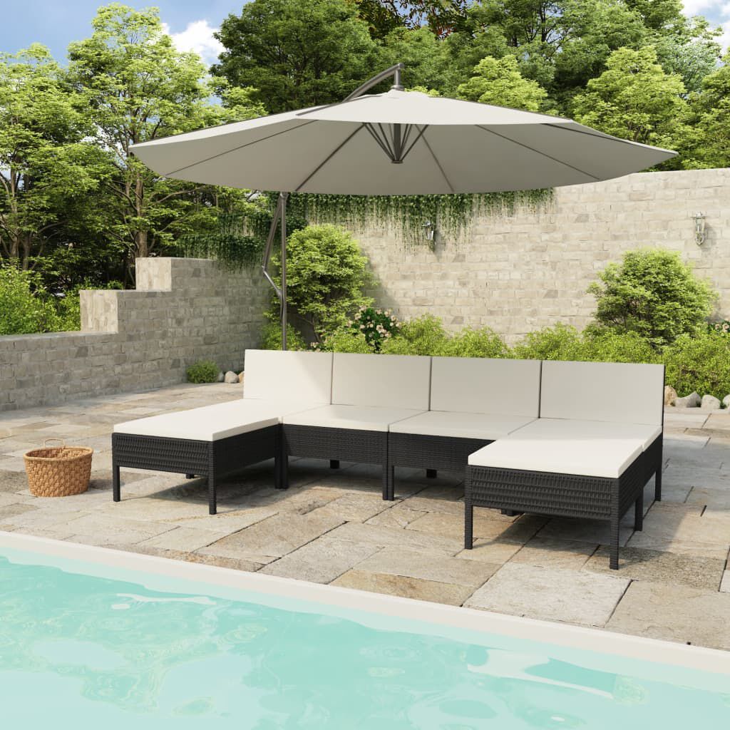 vidaXL 6 Piece Garden Lounge Set with Cushions Poly Rattan Black