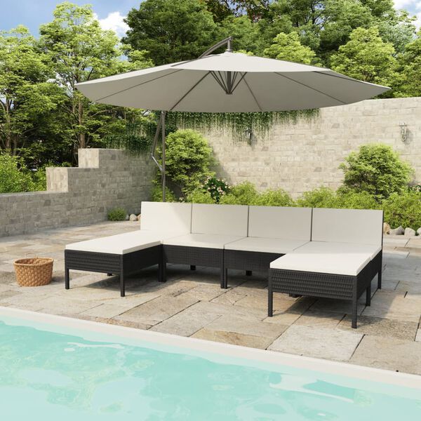vidaXL 6 Piece Garden Lounge Set with Cushions Poly Rattan Black