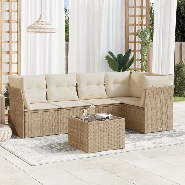 vidaXL 6 Piece Garden Sofa Set with Cushions Beige Poly Rattan