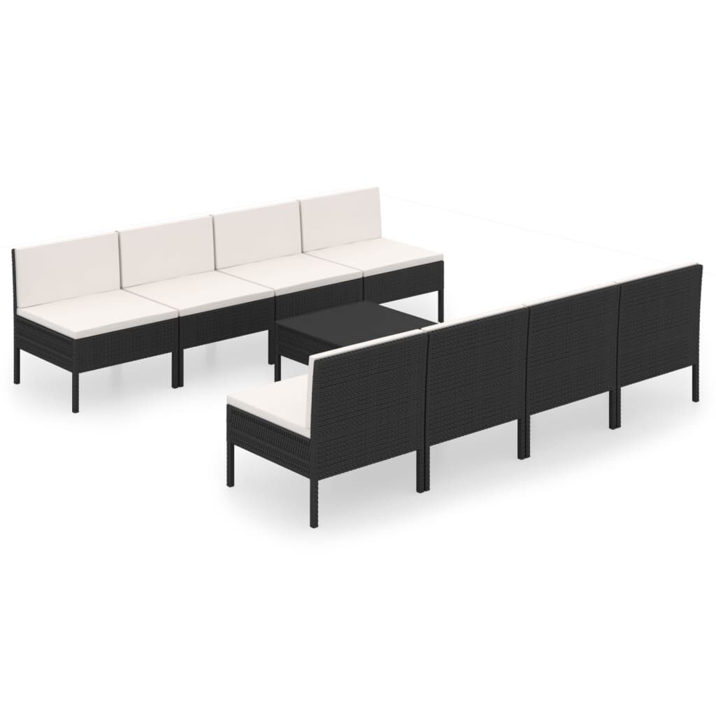 vidaXL 9 Piece Garden Lounge Set with Cushions Poly Rattan Black