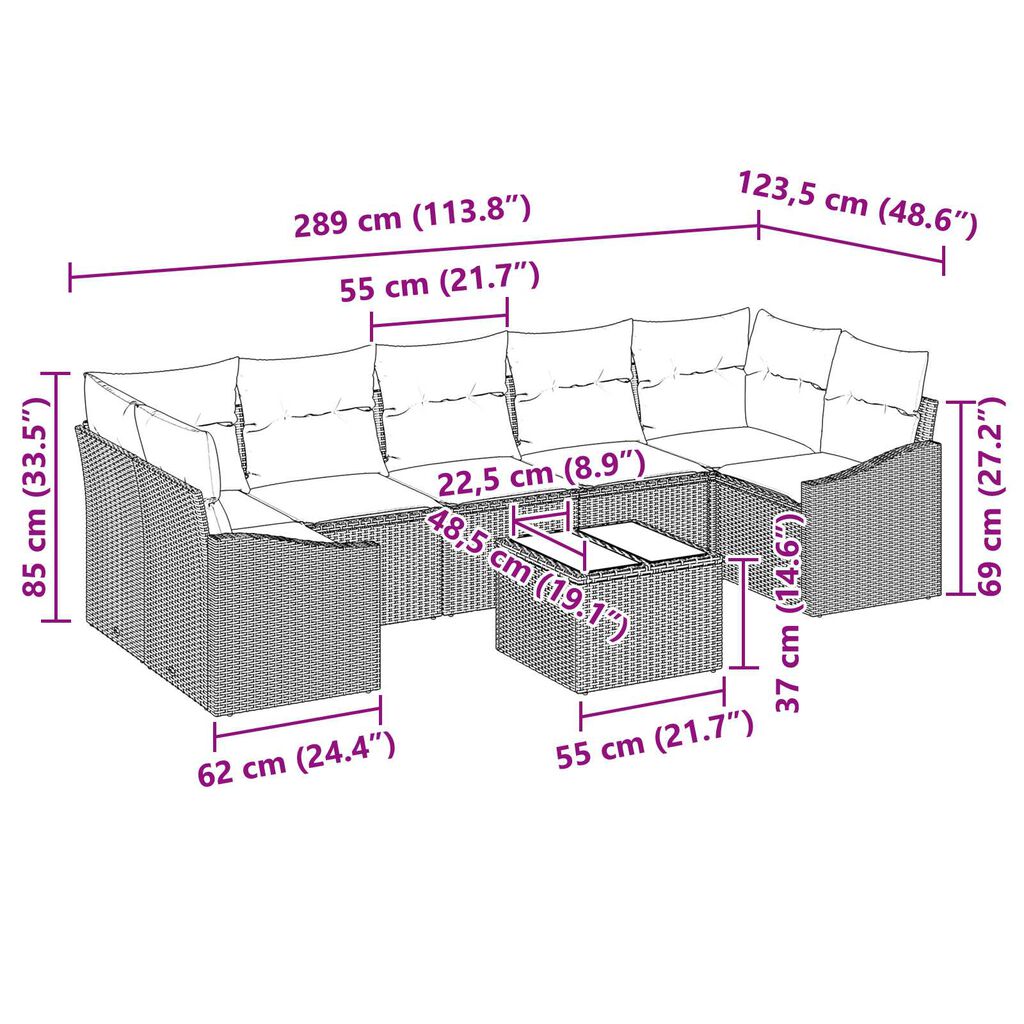 vidaXL 8 Piece Garden Sofa Set with Cushions Brown Poly Rattan