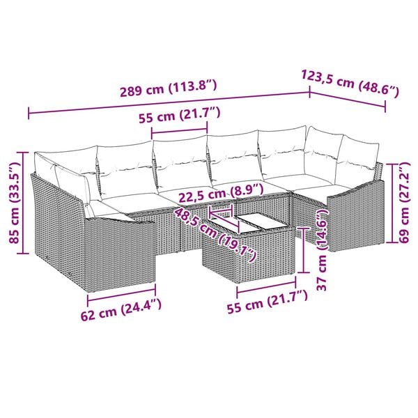 vidaXL 8 Piece Garden Sofa Set with Cushions Brown Poly Rattan