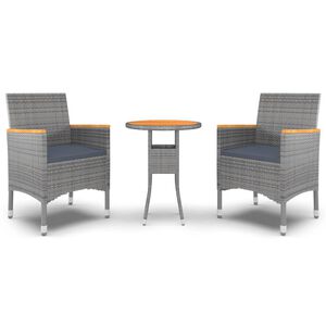 vidaXL 3 Piece Garden Dining Set Poly Rattan Grey
