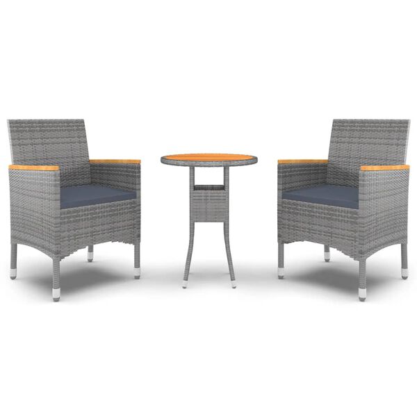 vidaXL 3 Piece Garden Dining Set Poly Rattan Grey