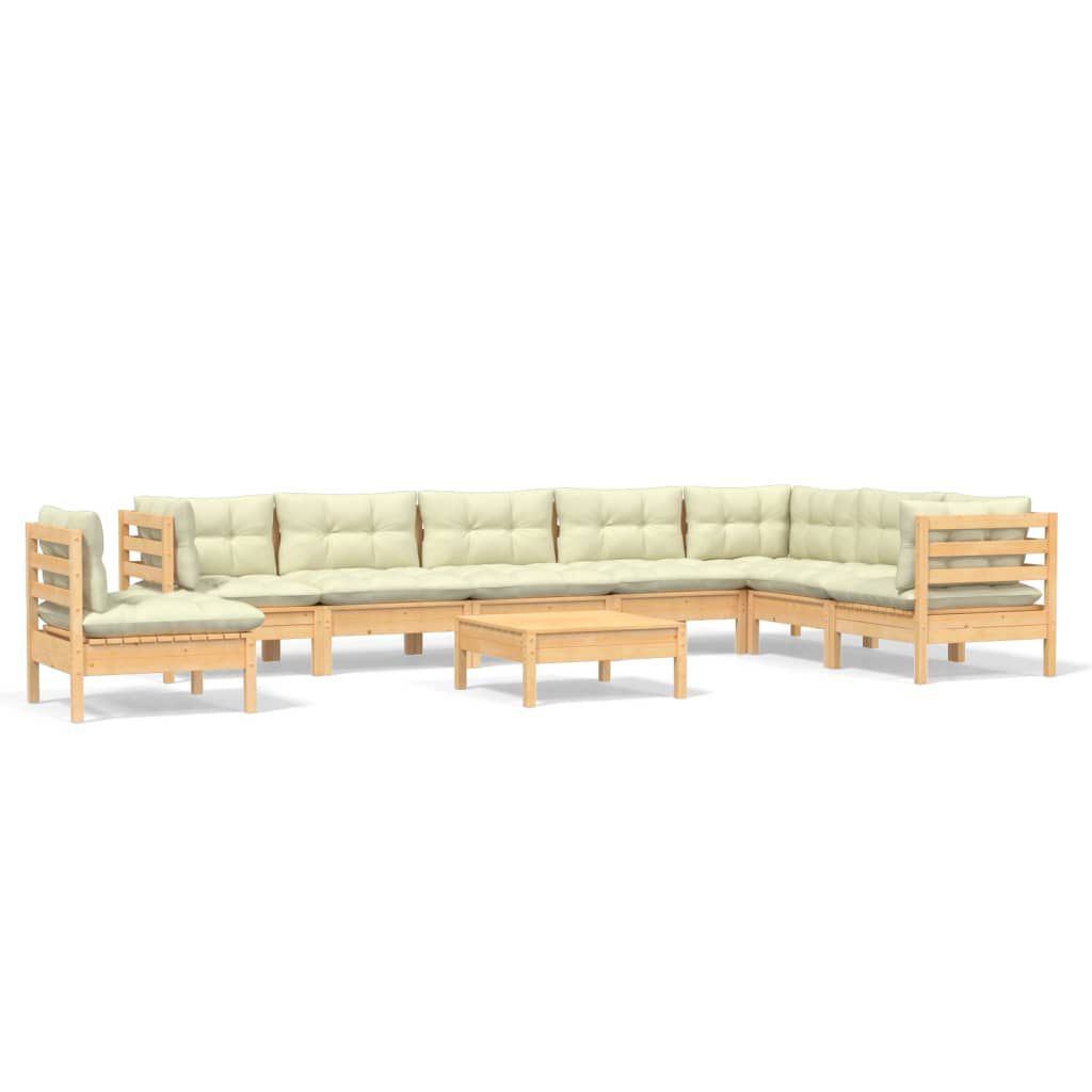vidaXL 9 Piece Garden Lounge Set with Cream Cushions Solid Pinewood