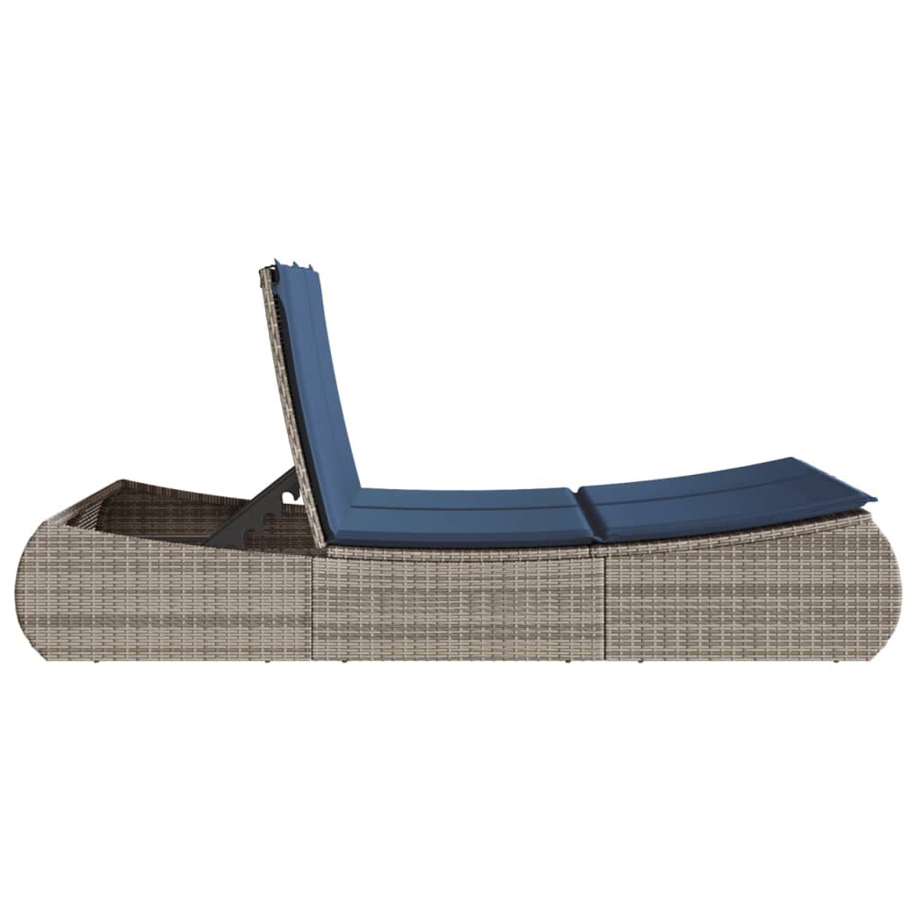 vidaXL Double Sun Lounger with Cushions Grey Poly Rattan