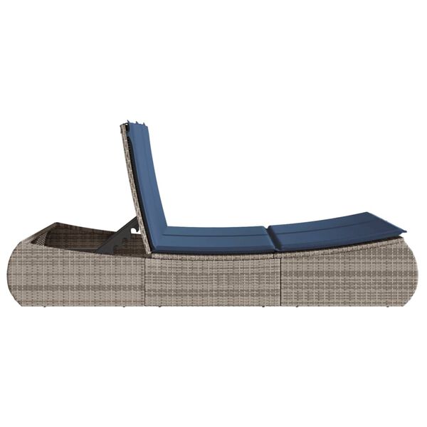 vidaXL Double Sun Lounger with Cushions Grey Poly Rattan