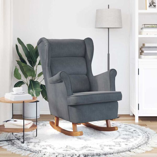 vidaXL Rocking Chair Wingback Dark Grey Velvet and Solid Wood