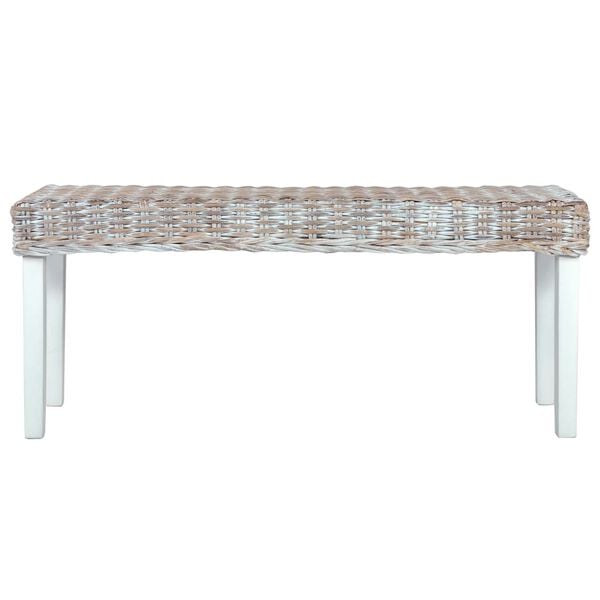 vidaXL Bench 110 cm White Natural Kubu Rattan and Solid Mahogany Wood