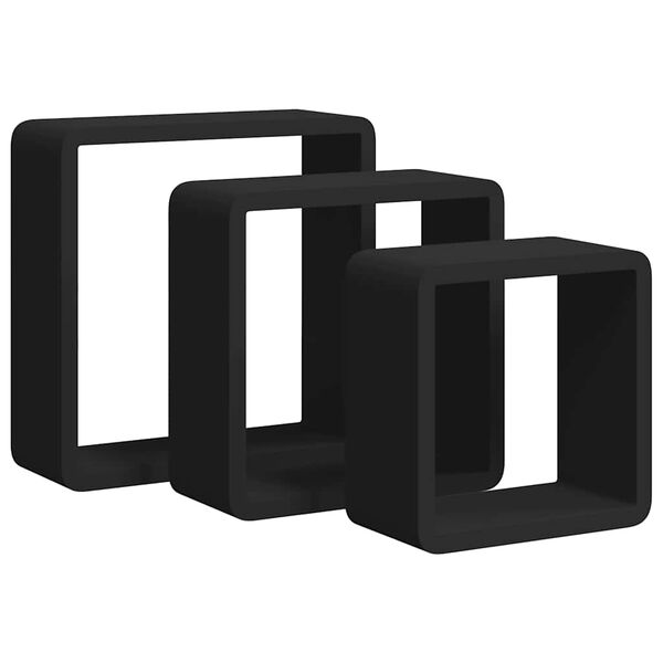 vidaXL Wall Cube Shelves 3 pcs Black MDF