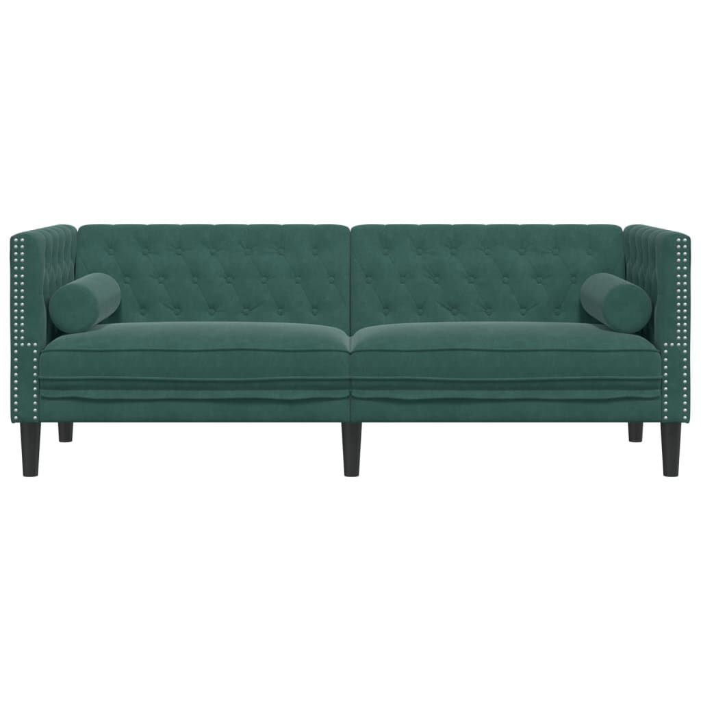 vidaXL Chesterfield Sofa with Bolsters 3-Seater Dark Green Velvet