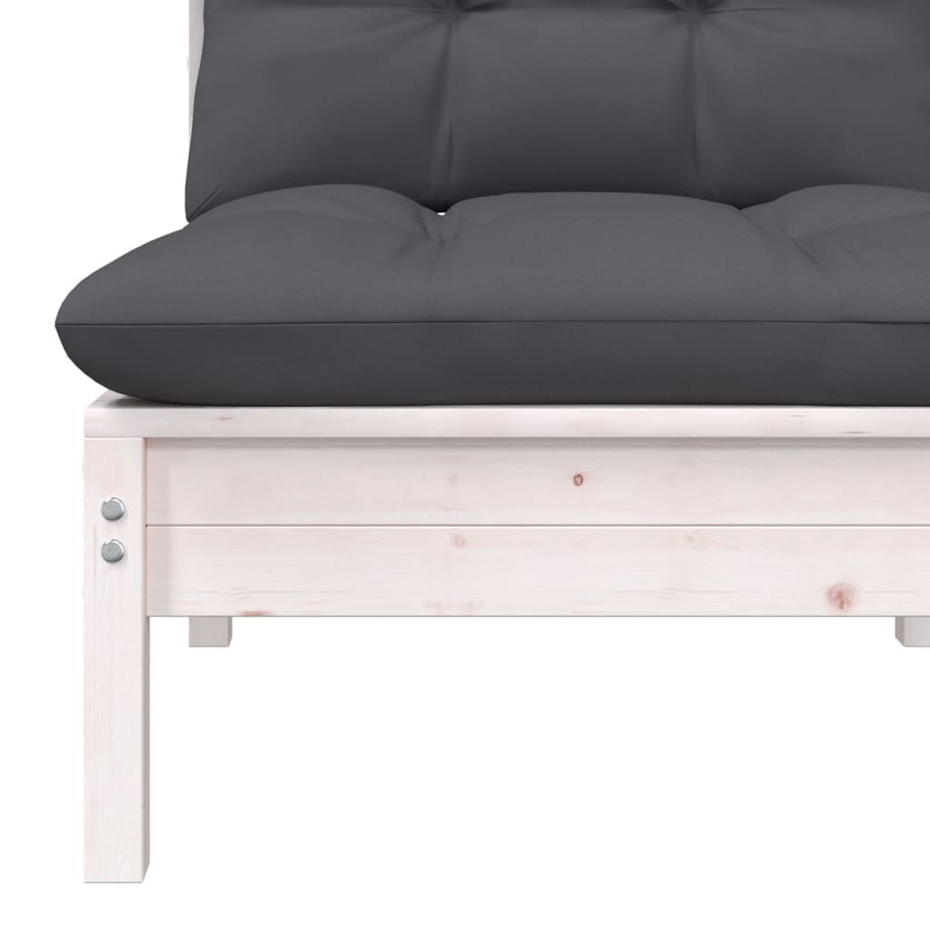 vidaXL Garden Middle Sofa with Cushions White Solid Pinewood