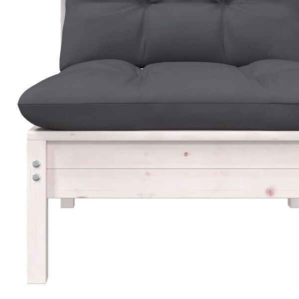 vidaXL Garden Middle Sofa with Cushions White Solid Pinewood