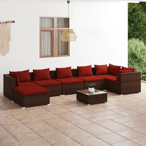 vidaXL 8 Piece Garden Lounge Set with Cushions Poly Rattan Brown