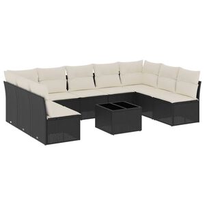 vidaXL 10 Piece Garden Sofa Set with Cushions Black Poly Rattan