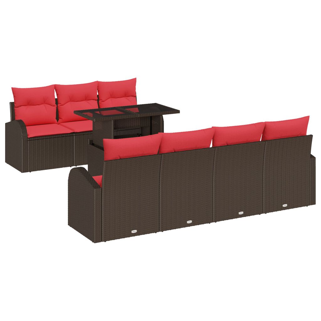 vidaXL 8 Piece Garden Sofa Set with Cushions Brown Poly Rattan