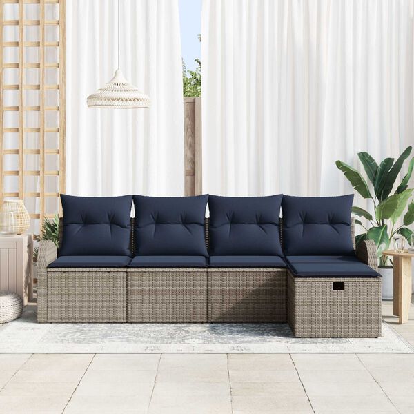 vidaXL 5 Piece Garden Sofa Set with Cushions Grey Poly Rattan