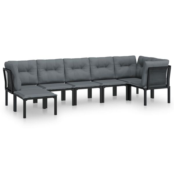 vidaXL 7 Piece Garden Lounge Set Black and Grey Poly Rattan