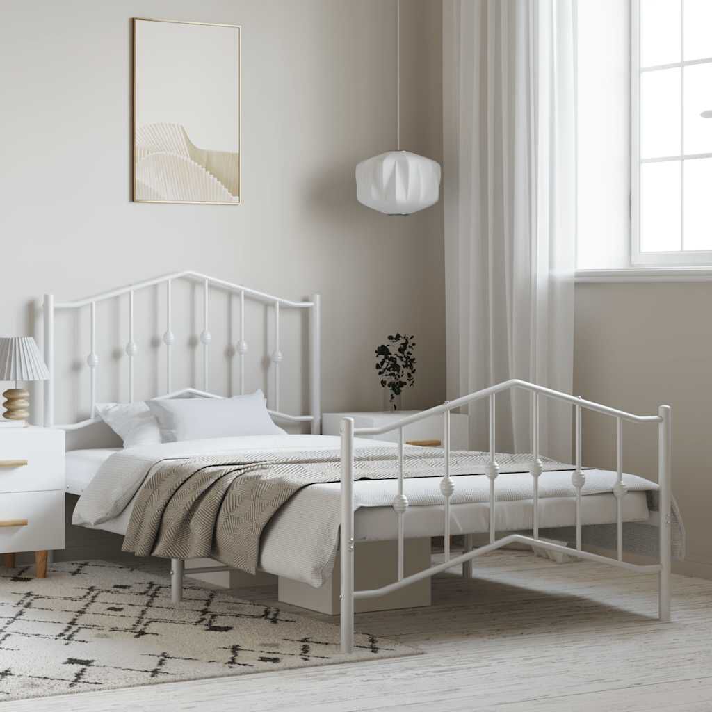 vidaXL Metal Bed Frame without Mattress with Footboard White 100x200cm