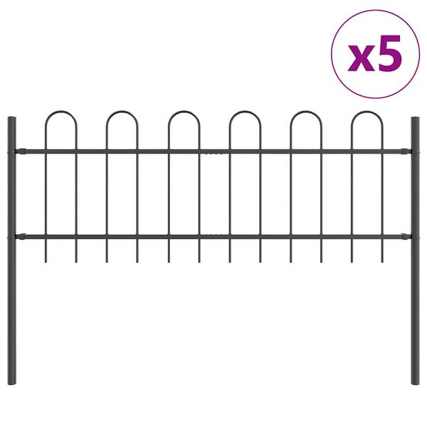 vidaXL Garden Fence 5 pcs Grey 8.5 x 0.6 m Powder-coated Steel
