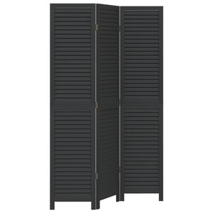 vidaXL Room Divider 3 Panels Black Solid Wood Paulownia