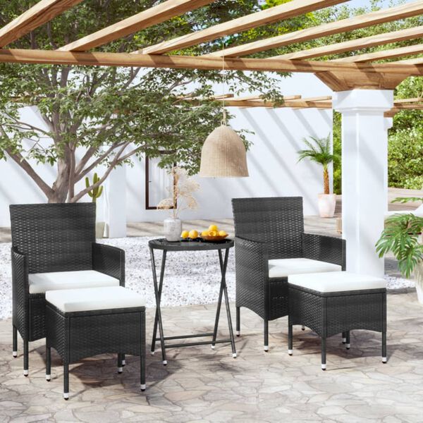 vidaXL 5 Piece Garden Bistro Set Poly Rattan and Tempered Glass Black