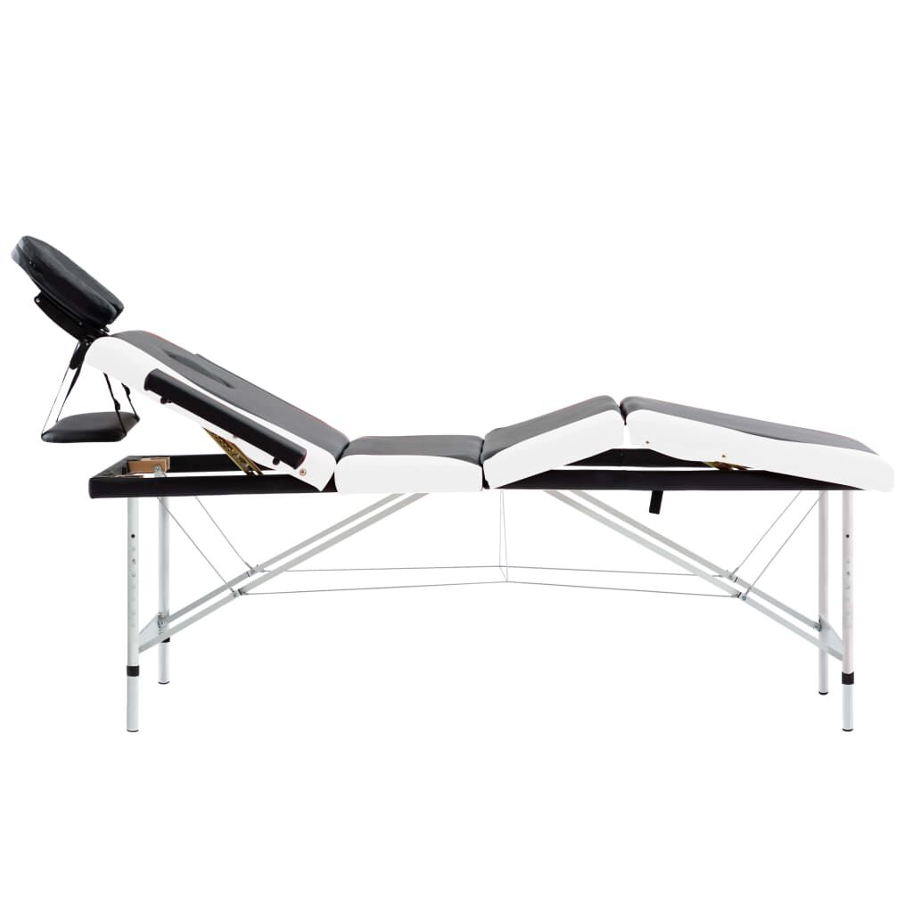 vidaXL 4-Zone Foldable Massage Table Aluminium Black and White