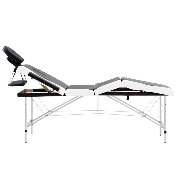 vidaXL 4-Zone Foldable Massage Table Aluminium Black and White