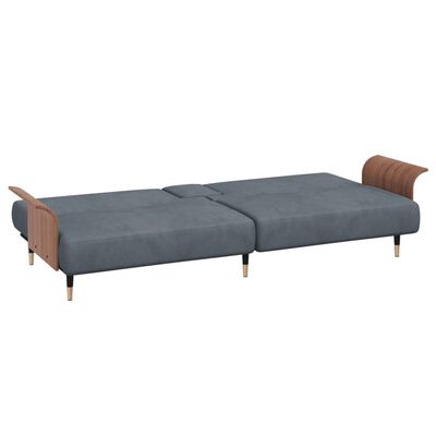 vidaXL Sofa Bed with Cup Holders Dark Grey Velvet