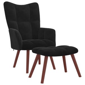 vidaXL Relaxing Chair with a Stool Black Velvet