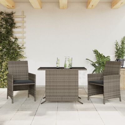 vidaXL 3 Piece Bistro Set with Cushions Grey Poly Rattan