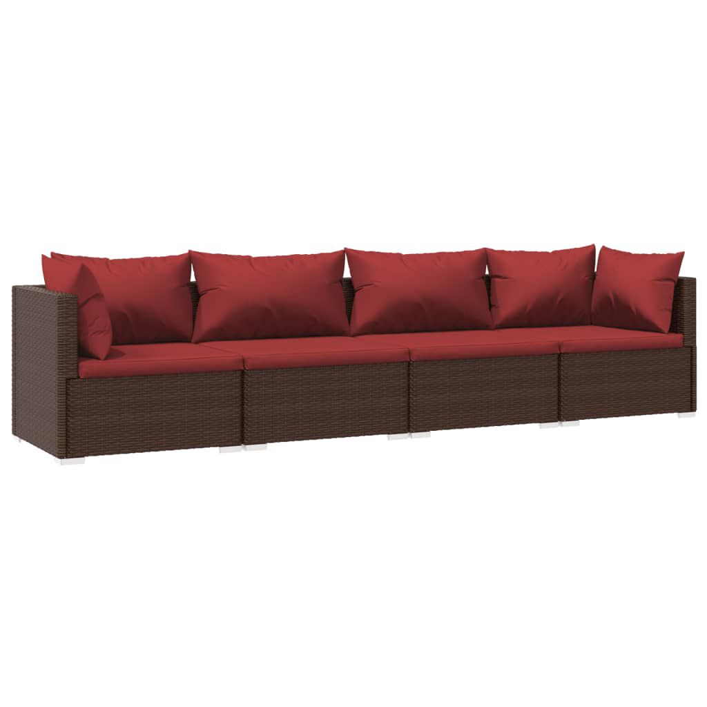 vidaXL 4 Piece Garden Lounge Set with Cushions Poly Rattan Brown