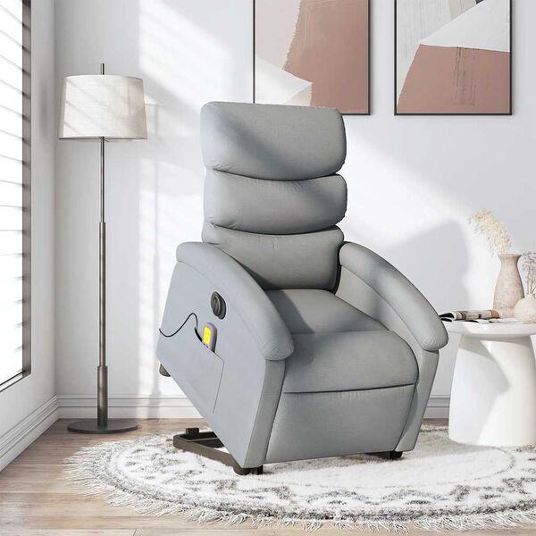 vidaXL Electric Stand up Massage Recliner Chair Light Grey Fabric